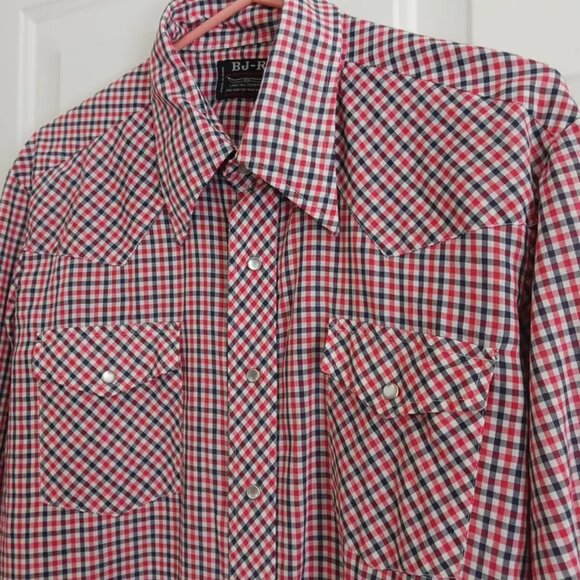Vintage BJ-R Men's Western Shirt size Large Long Tail Form Fit Pearl Snaps - Picture 3 of 7